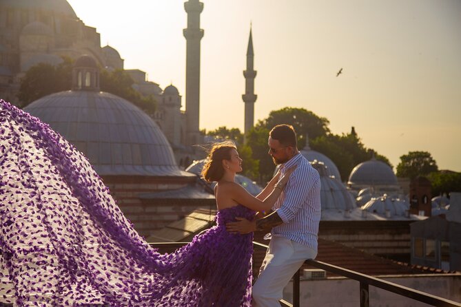 Flying Dress Photography on an Iconic Rooftop in Istanbul - A flying dress rooftop session that actually feels fun