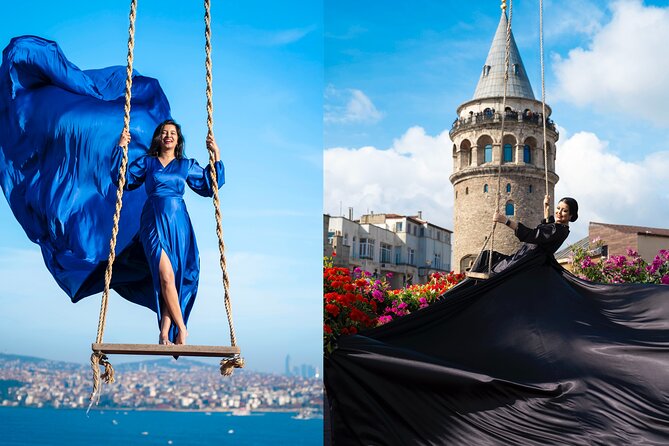 Flying Dress Rooftop Photoshoot in Istanbul (2Concepts, 1dress) - Why a Flying Dress Session on a Galata Tower Rooftop Works