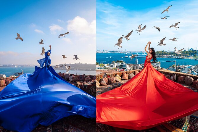 Flying Dress Rooftop Photoshoot in Istanbul (2Concepts, 1dress) - The Four Rooftop Sets You Can Mix and Match