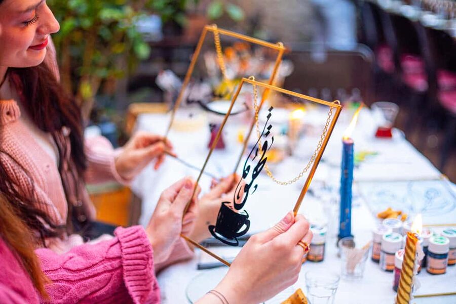 Istanbul: Turkish Calligraphy Workshop & Brass Framed Glass - Painting calligraphy on glass without the pressure