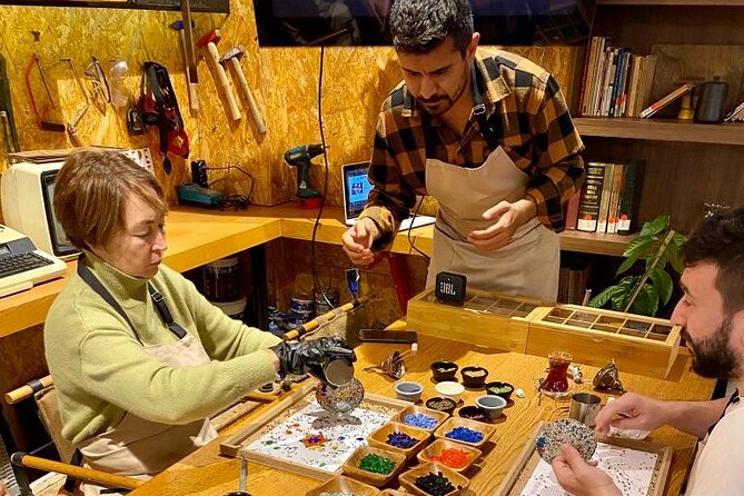 Istanbul Turkish Mosaic Lamp Workshop in Old Town - All Included - Choosing colors, tiles, and beads: your design starts before you glue anything